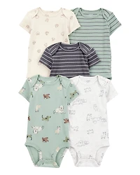 Baby Boy 5-Pack Dog Short-Sleeve Cotton Bodysuits