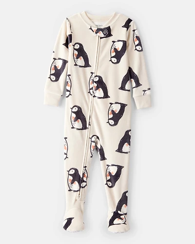 Baby Boy Penguin DreamPlush Long-Sleeve Snug Fit 1-Piece Pajamas - Cream