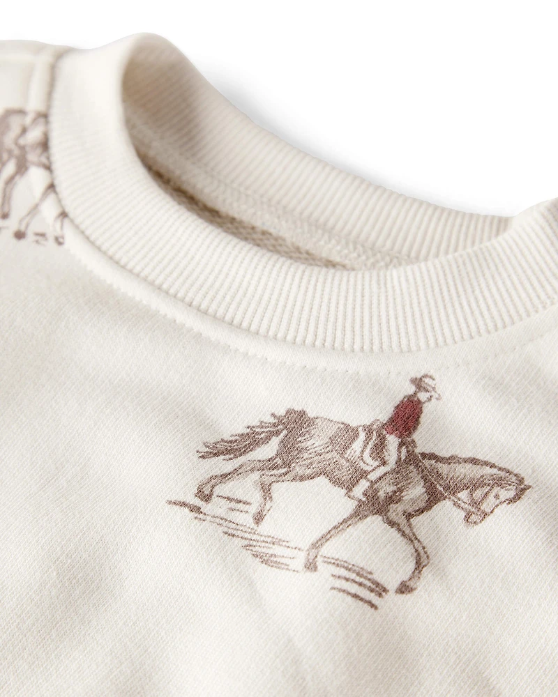 Girls French Terry Sweatshirt Made with Organic Cotton Western Rodeo Print