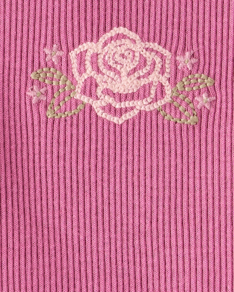 Baby Girl Flower Cotton Short-Sleeve Top - Pink