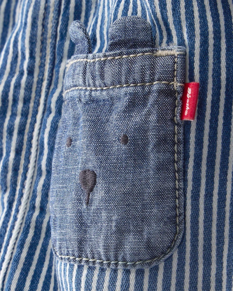 Baby Bear Pocket Hickory Striped Pants - Blue