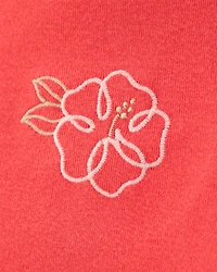 Kid 2-Piece Floral Embroidered Top & Linen Look-Alike Flowy Pull-On Shorts Set - Coral
