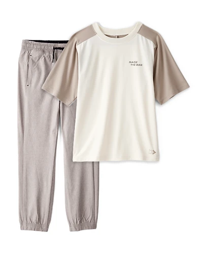 Boys 2-Piece Graphic Tee & Joggers Set - Ivory/Tan