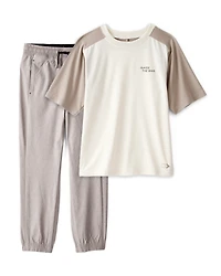 Boys 2-Piece Graphic Tee & Joggers Set - Ivory/Tan