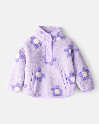 Baby Girl Floral Sherpa Quarter-Zip Pullover - Purple