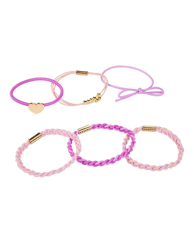 Girls 6-Pack Ponytail Hairbands - Purple/Pink