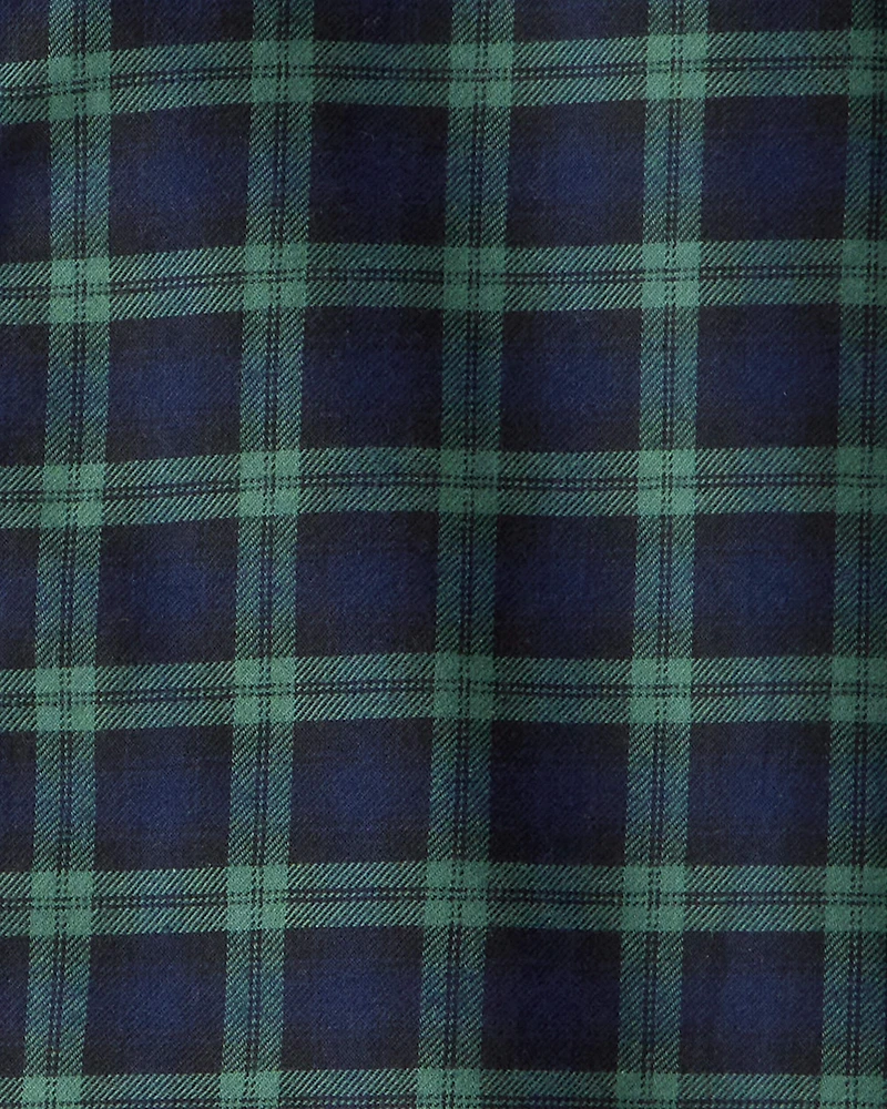 Boys Plaid Cotton Long-Sleeve Button-Down Shirt - Green
