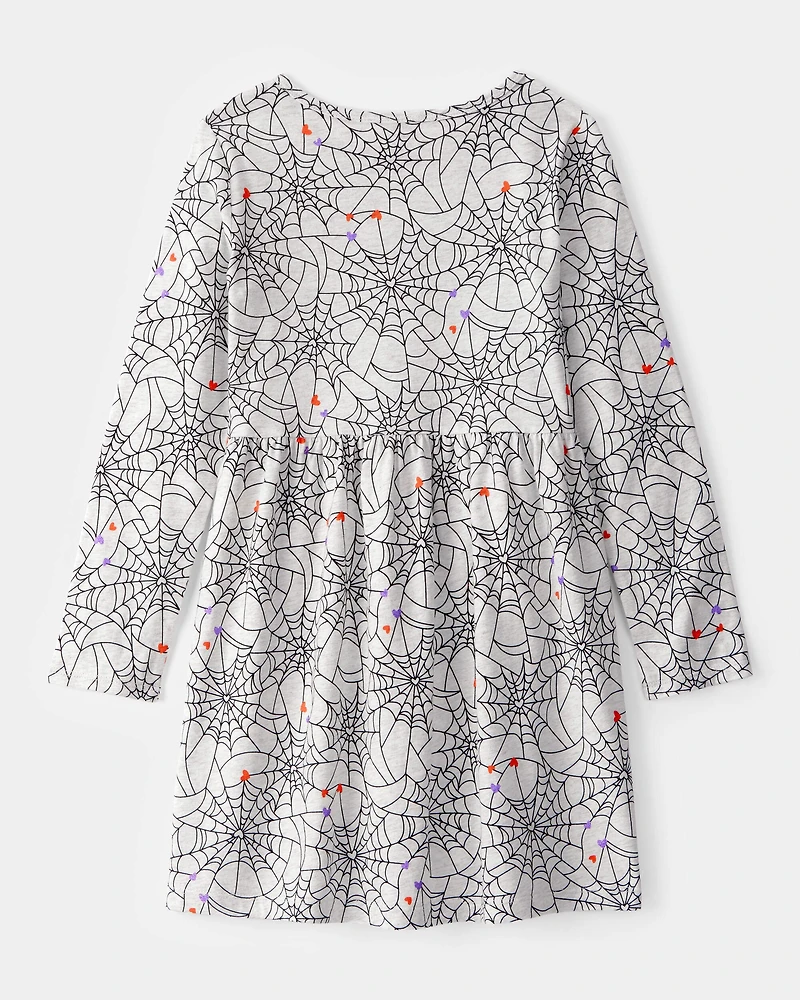 Girls Halloween Spiderwebs Long-Sleeve Dress - Black/White