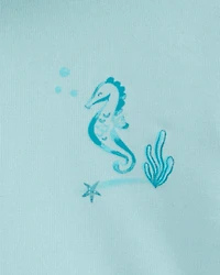 Toddler UPF 50+ Sun Protection Seahorse Moisture Wicking Active Pullover - Blue