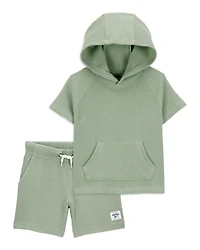 Baby 2-Piece Waffle Knit Hooded Pullover & Drawsting Shorts Set