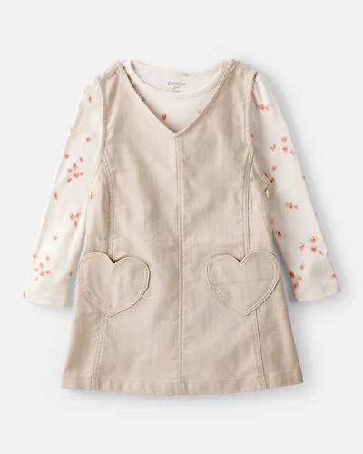 Toddler Girl 2-Piece Heart Print Cotton Long-Sleeve Dress - Brown