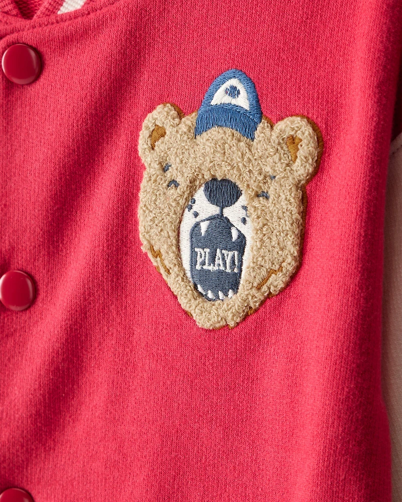 Toddler Boy Bear Long-Sleeve Varsity Fashion Jacket - Red