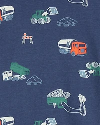 Toddler 4-Piece Dinosaur Trucks Waffle Knit Pajamas