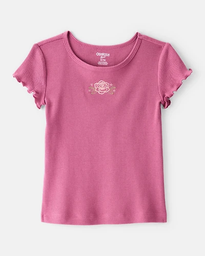 Toddler Girl Flower Cotton Short-Sleeve Top - Pink