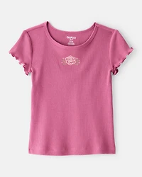 Toddler Girl Flower Cotton Short-Sleeve Top - Pink
