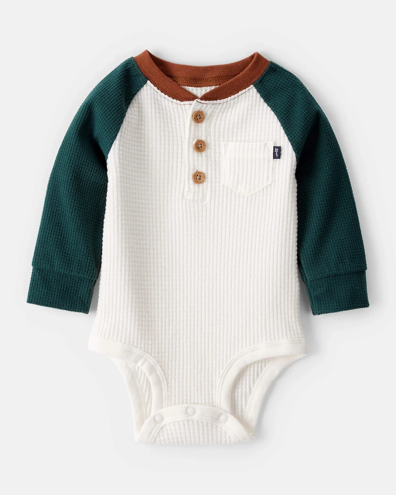 Baby Boy Color Block Long-Sleeve Henley Bodysuit