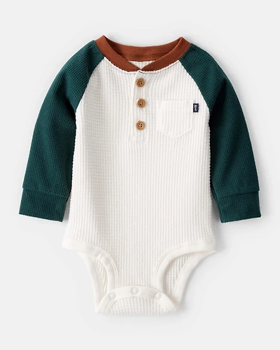 Baby Boy Color Block Long-Sleeve Henley Bodysuit