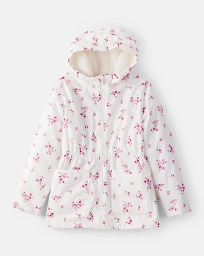 Girls Floral Long-Sleeve Midweight Anorak Jacket - White