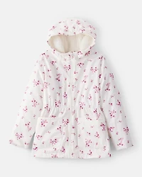 Girls Floral Long-Sleeve Midweight Anorak Jacket - White