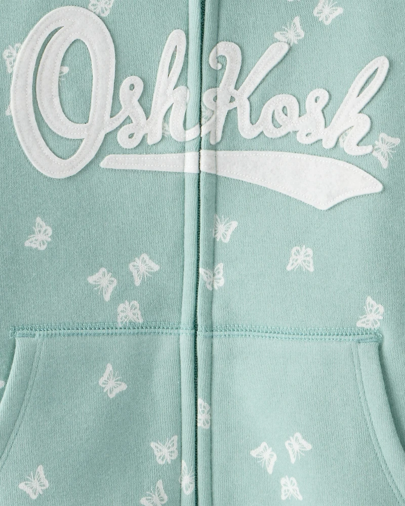 Girls 2-Piece DayDream Fleece Floral Hooded Zip-Up Jacket & Drawstring Joggers Set - Green