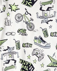 Boys Alligator 100% Cotton Loose Fit 4-Piece Pajamas - Blue/White