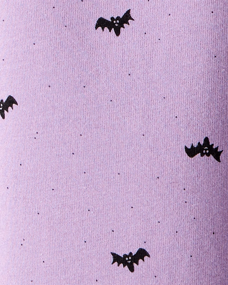 Kid Cotton Halloween Bat Stretch Leggings - Purple