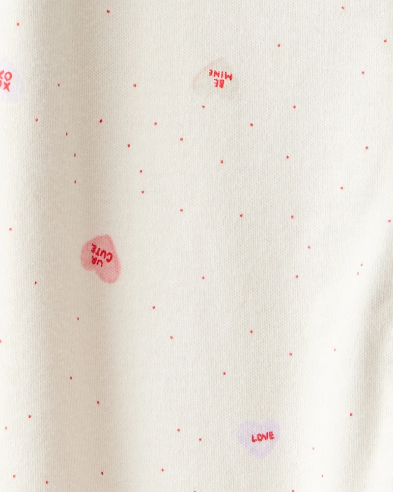 Baby Girl Valentine's Day Candy Heart 100% Cotton Snug Fit 2-Way Zip Sleep & Play Pajamas - Cream