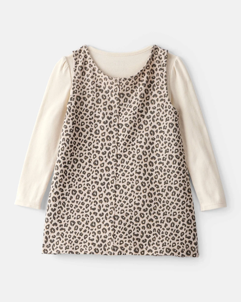 Toddler Girl 2-Piece Leopard Print Cotton Long-Sleeve Dress Set - Brown
