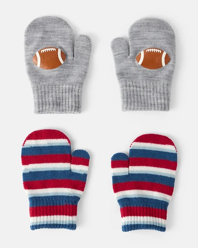 Toddler Boy 2-Pack Striped Football Gloves - Grey/Red
