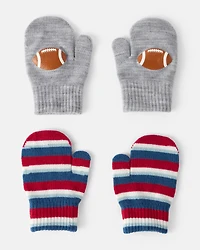 Toddler Boy 2-Pack Striped Football Gloves - Grey/Red