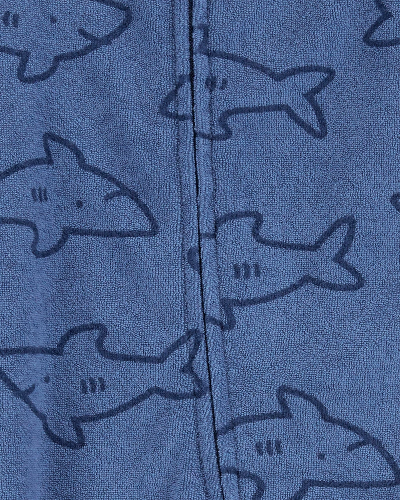 Baby Shark Print 2-Way Zip Terry Sleep & Play Pajamas - Navy