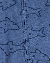 Baby Shark Print 2-Way Zip Terry Sleep & Play Pajamas - Navy