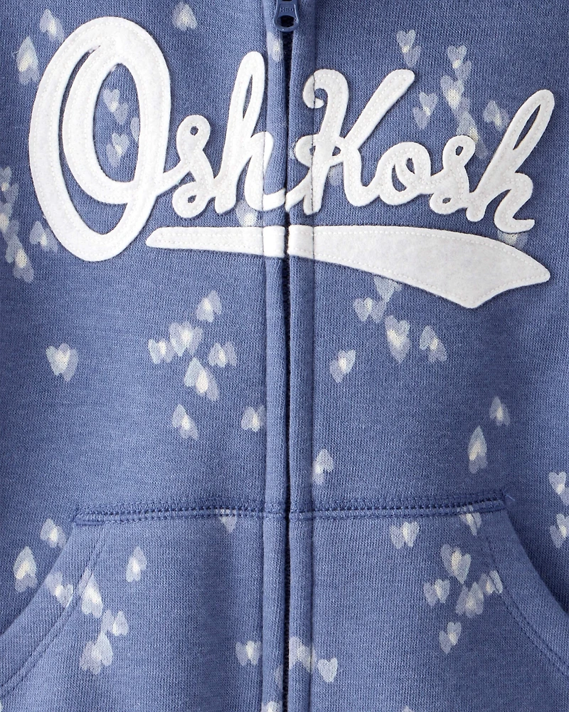 Toddler Heart Print OshKosh Fleece Logo Zip Jacket - Blue