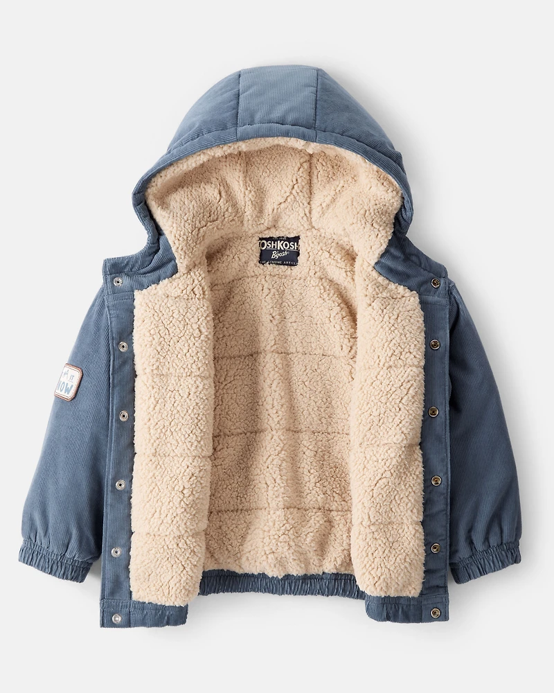 Toddler Boy Corduroy Sherpa-Hooded Fashion Jacket - Blue