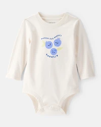 Baby Girl Cotton Long-Sleeve Graphic Bodysuit - White