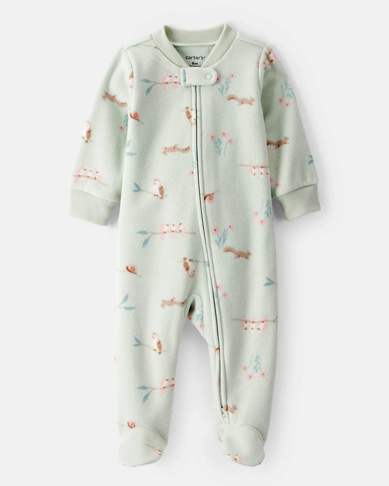 Baby Girl Squirrel Print Loose Fit Long-Sleeve Sleep & Play - Green