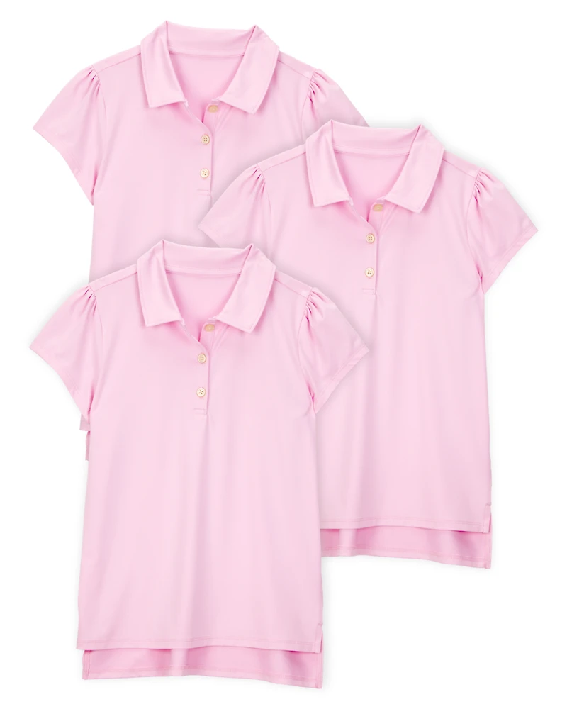 Kid 3-Pack Active Uniform Polo Shirts in Moisture Wicking BeCool™ Fabric - Pink
