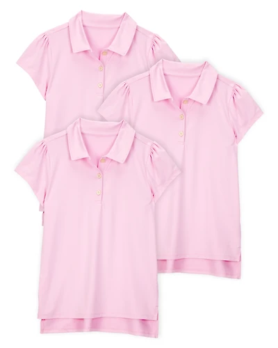 Kid 3-Pack Active Uniform Polo Shirts in Moisture Wicking BeCool™ Fabric - Pink