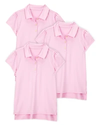 Kid 3-Pack Active Uniform Polo Shirts in Moisture Wicking BeCool™ Fabric - Pink