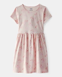 Girls Horse Print Short-Sleeve Dress - Tan