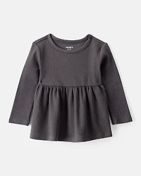 Baby Girl 2-Piece Peplum Pullover Top & Flared Leggings Set - Black