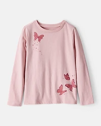 Girls Butterfly Long-Sleeve Graphic Tee - Purple