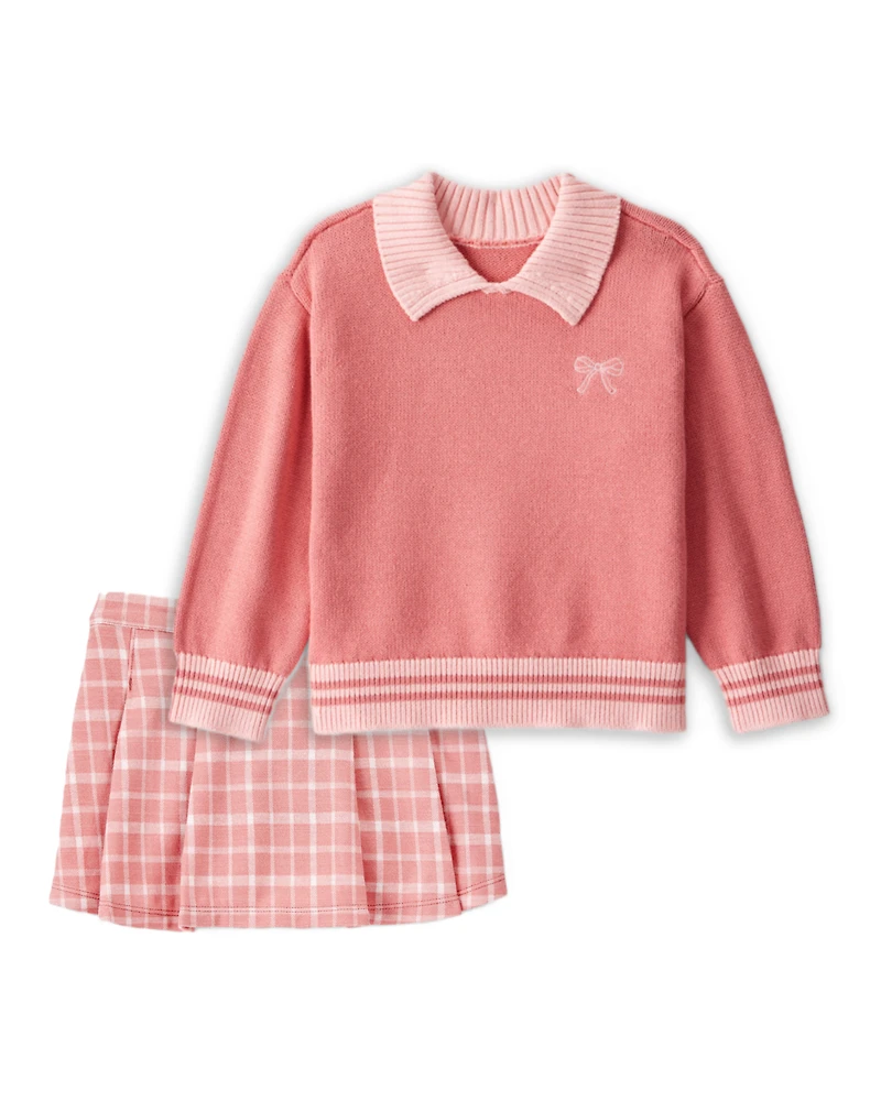Baby Girl 2-Piece Bow Sweater & Plaid Skirt Set - Pink