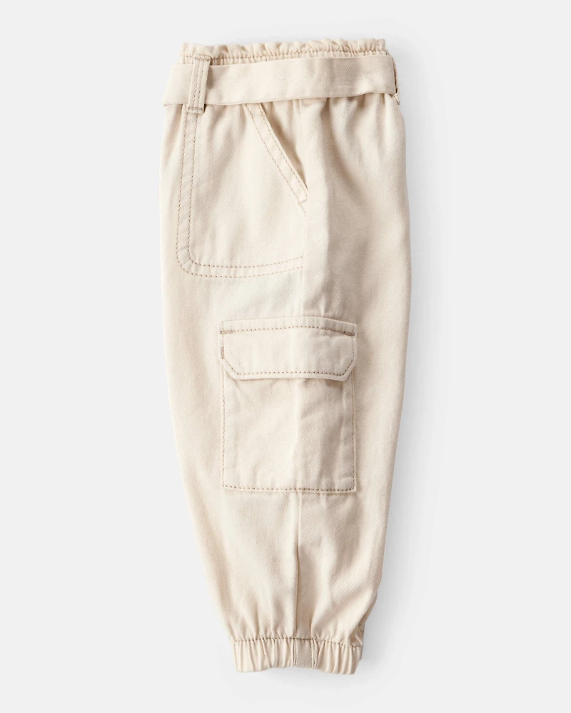 Baby Girl Cotton Cargo Joggers - Ivory