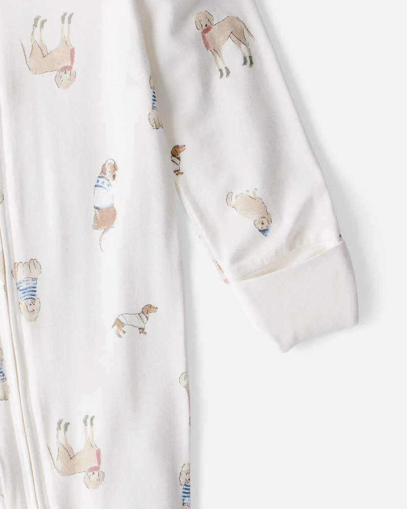 Baby Dog Print PurelySoft Snug Fit Sleep & Play Pajamas - White