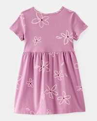 Toddler Girl Flower Print Short-Sleeve Knit Dress - Pink