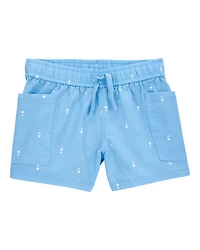 Baby Heart Drop Print Drawstring Shorts - Blue