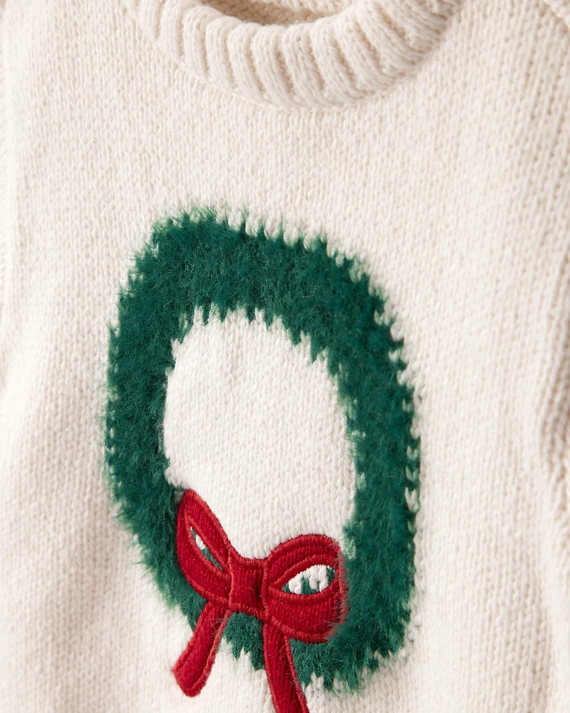 Baby Girl 2-Piece Wreath Long-Sleeve Sweater & Pant Set - White/Red