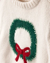 Baby Girl 2-Piece Wreath Long-Sleeve Sweater & Pant Set - White/Red
