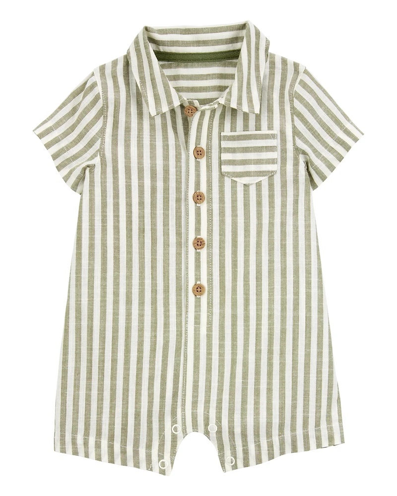 Baby Striped Short-Sleeve Romper- Green